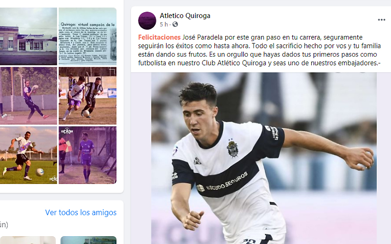 Atlético Quiroga, uno de los clubes de formación de Paradela, felicito al  volante por su llegada a River - Corazón Amateur